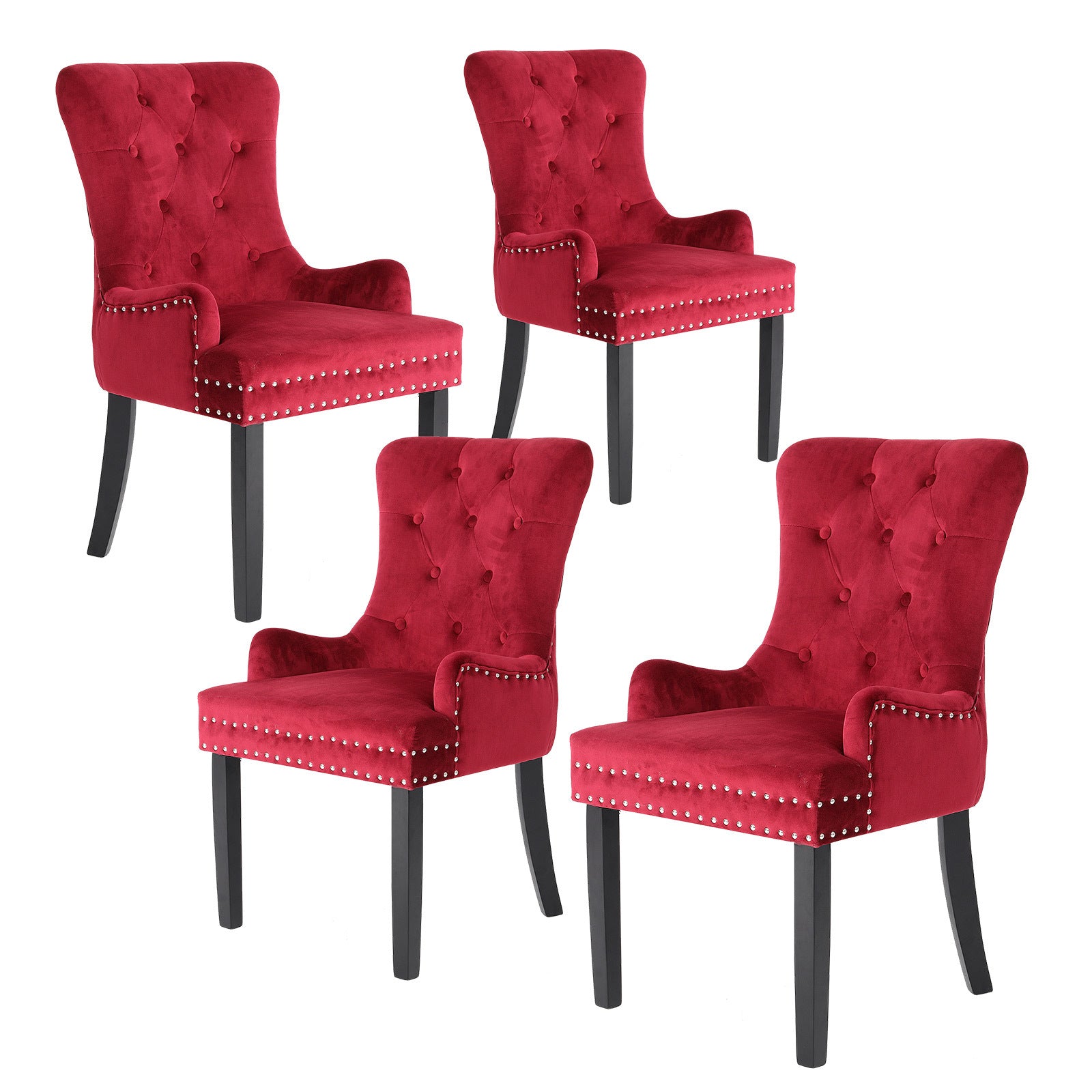 La Bella Lisse Velvet Dining Chairs, Set of 4 – Bordeaux Red