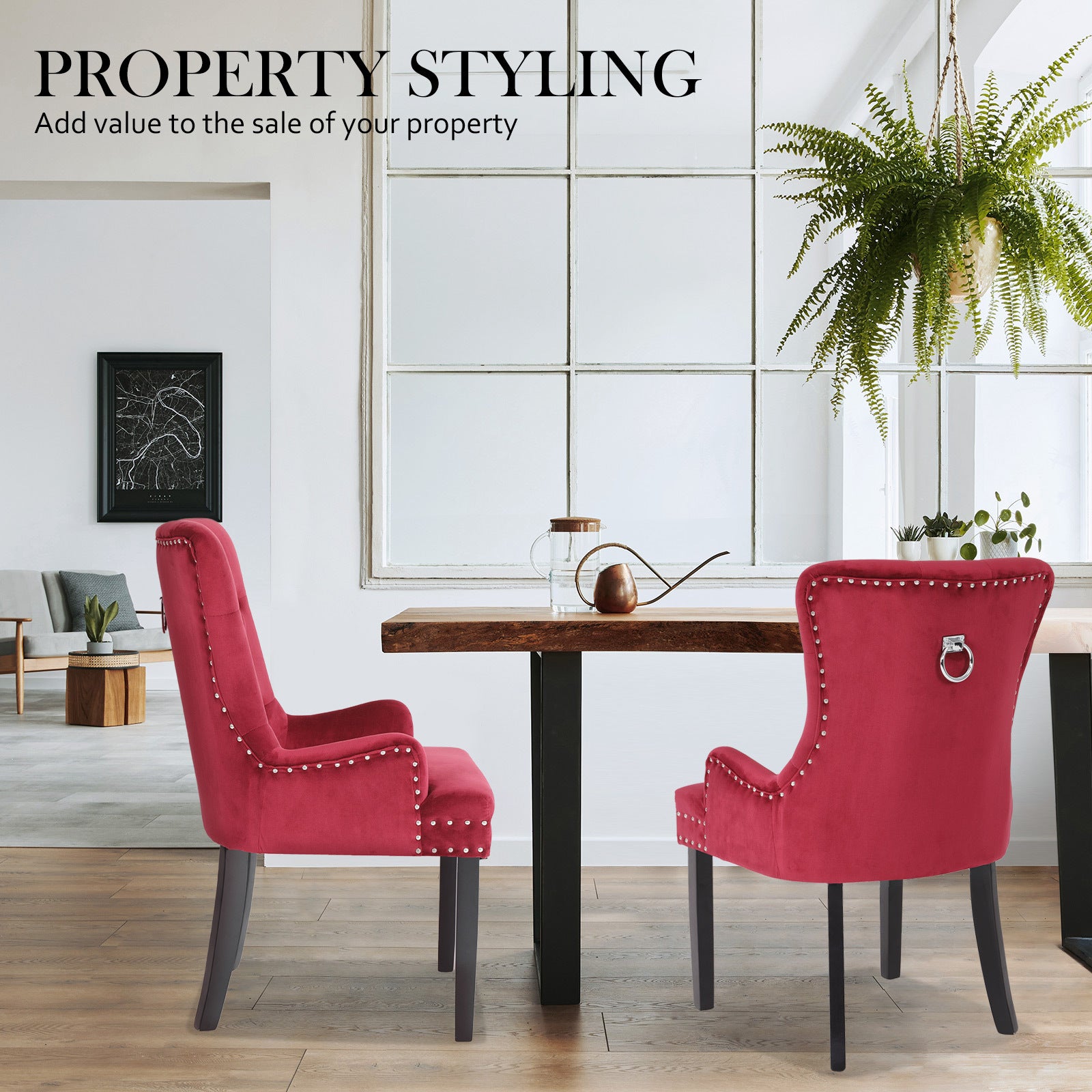 La Bella Lisse Velvet Dining Chairs, Set of 4 – Bordeaux Red