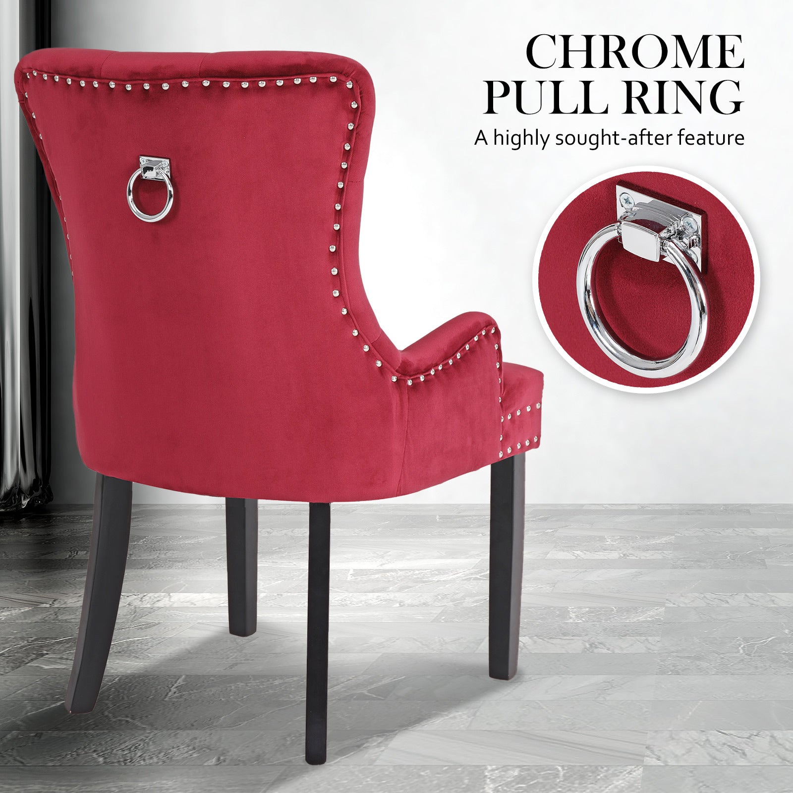 La Bella Lisse Velvet Dining Chairs, Set of 4 – Bordeaux Red