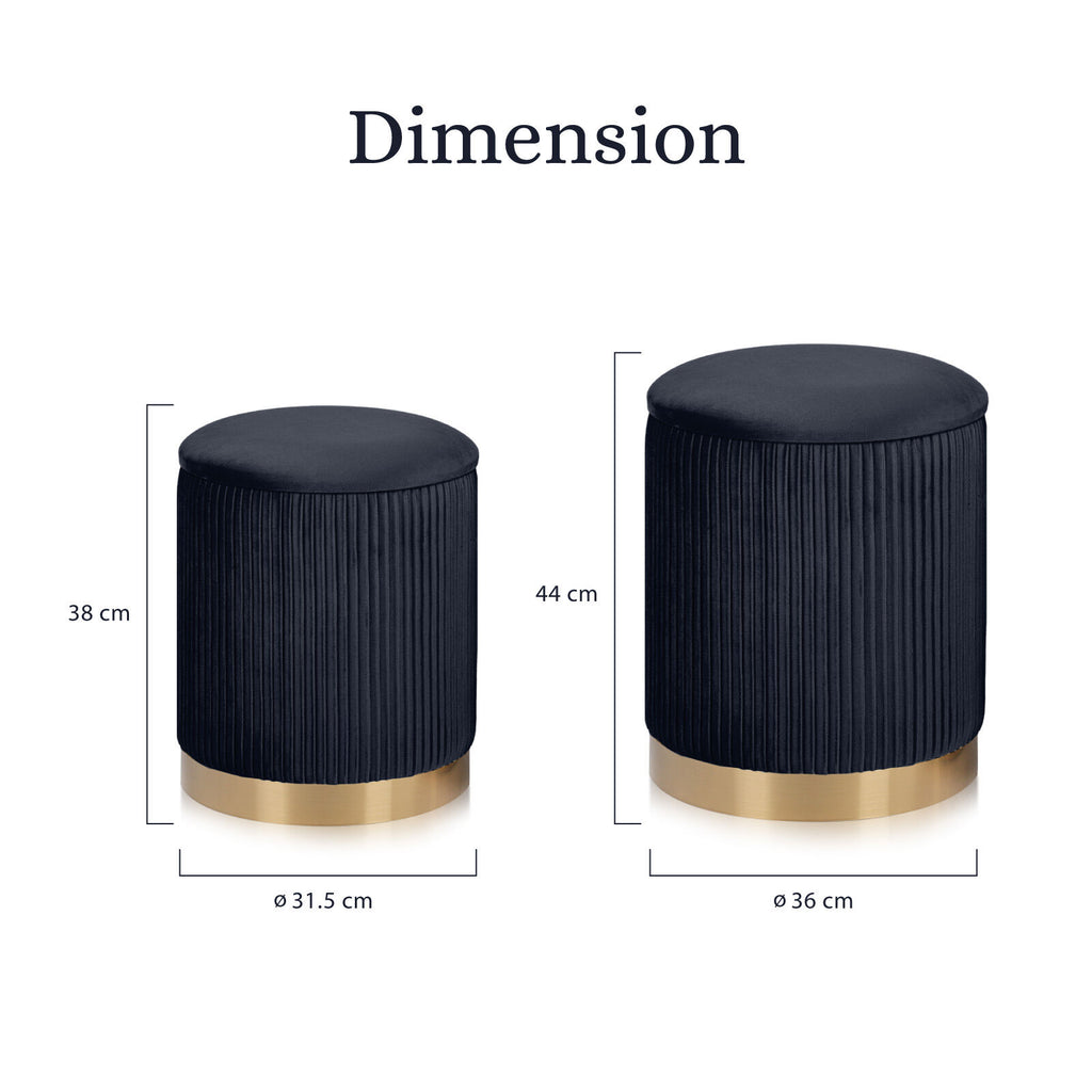 2X Side Table Storage Ottoman - Velvet Stool MIRA Black