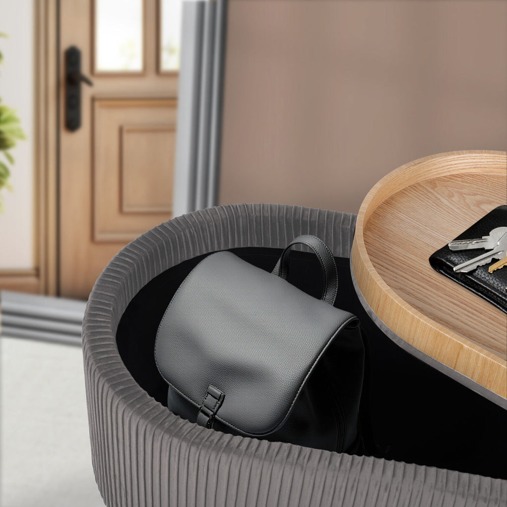 Coffee Table Storage Ottoman - Velvet Padded Blanket Box Bench IRENE GREY