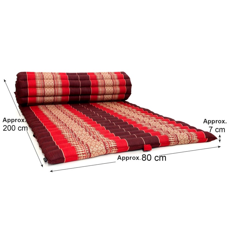 Thai Kapok Roll-Out Floor Mattress – Red, 120 × 200 × 7 cm