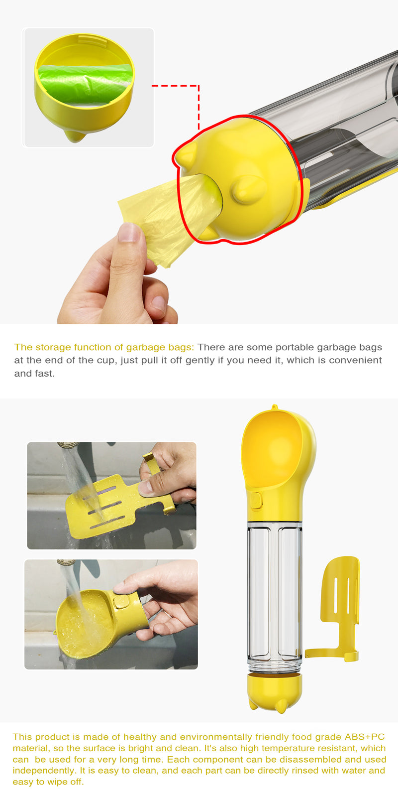 YES4PETS 4-in-1 Portable Pet Water & Food Bottle 500ml – Yellow