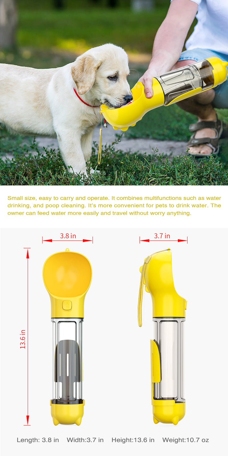 YES4PETS 4-in-1 Portable Pet Water & Food Bottle 500ml – Yellow