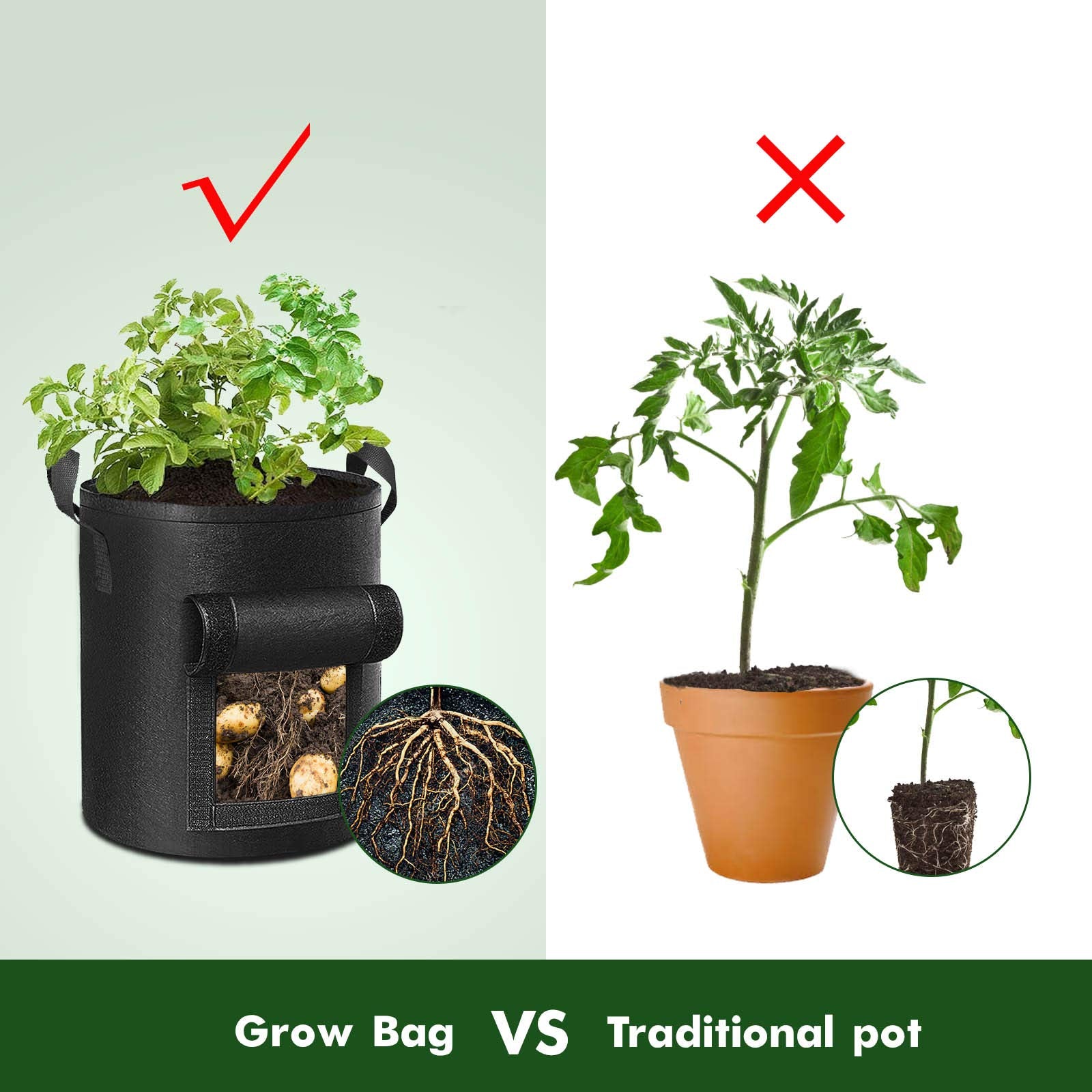 5-Pack 7 Gallons Plant Grow Bag Potato Container Pots with Handles Garden Planter Black