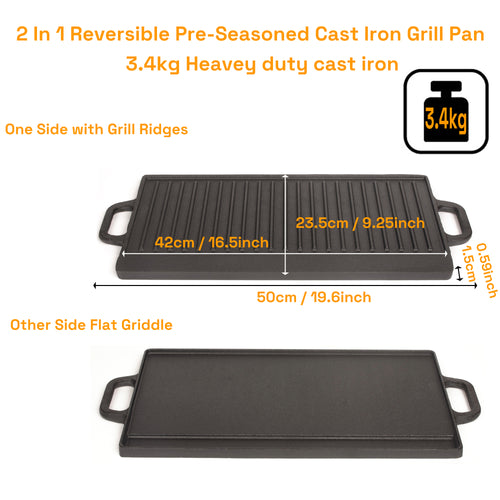 50cm Reversible Cast-Iron Grill and Griddle Plate