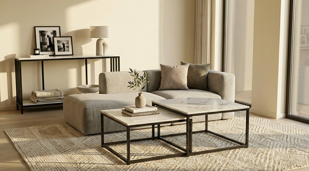 Interior Ave - Ciest Square Nested Coffee Table Set - White Marble Stone