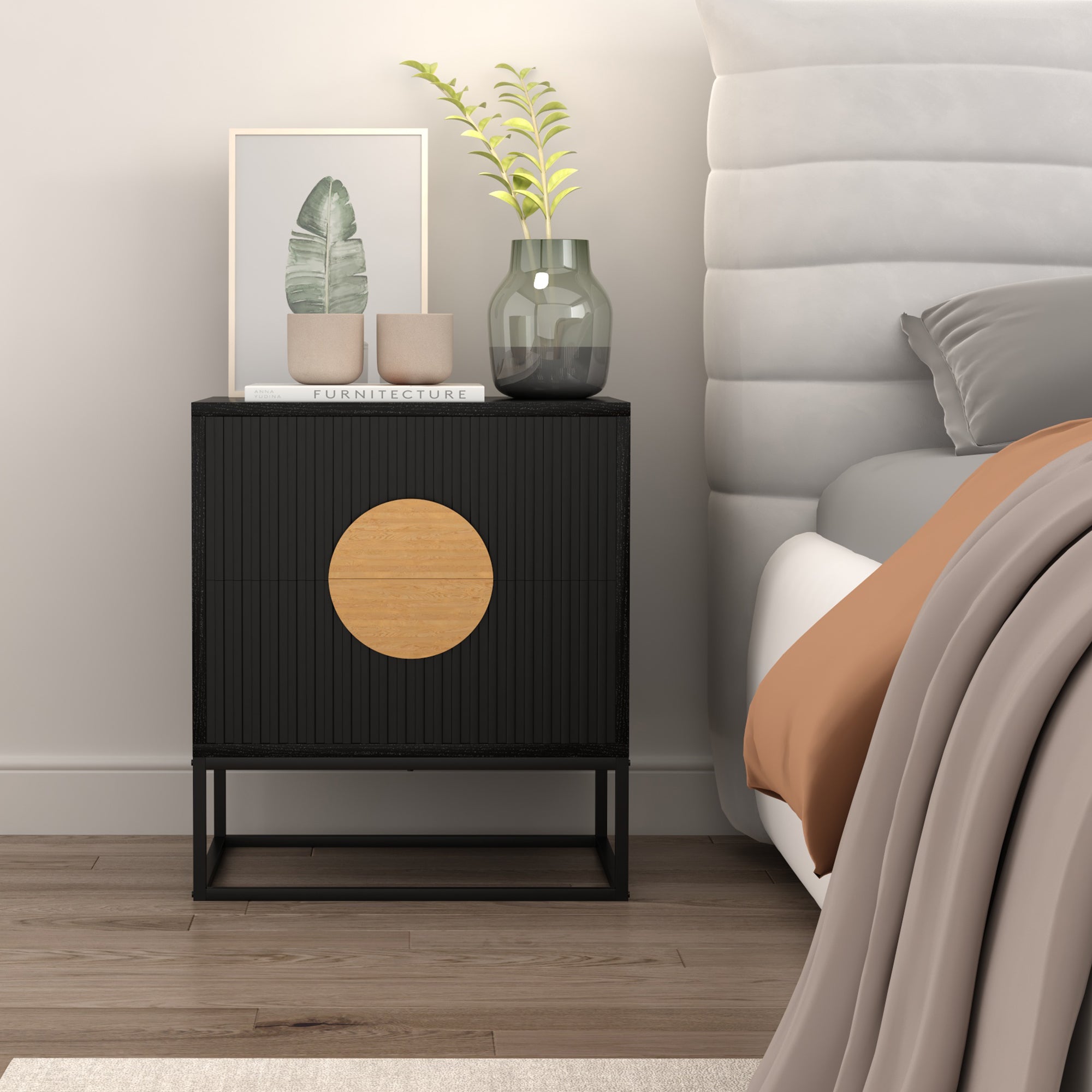 Belmonte Fluted Bedside Table – Black