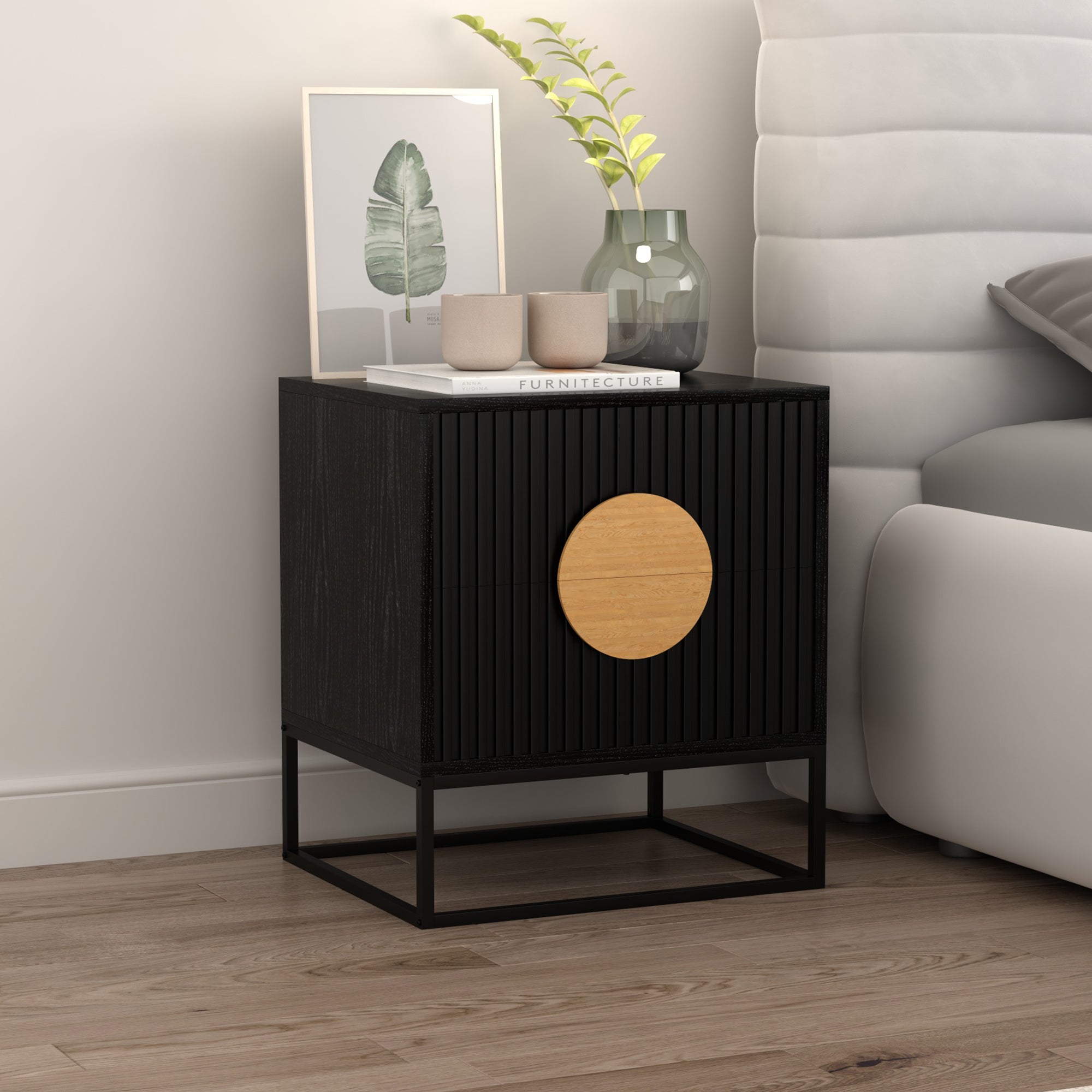 Belmonte Fluted Bedside Table – Black