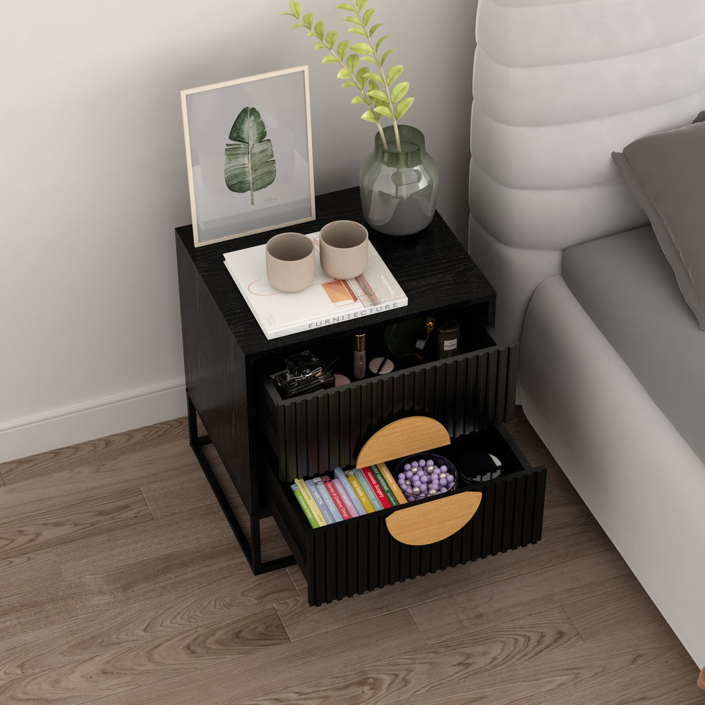 Belmonte Fluted Bedside Table – Black
