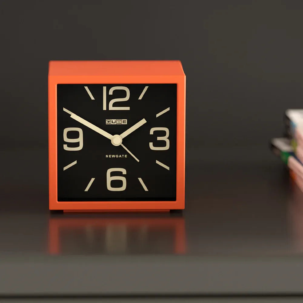 Newgate Cube Mantel Clock – Pumpkin Orange