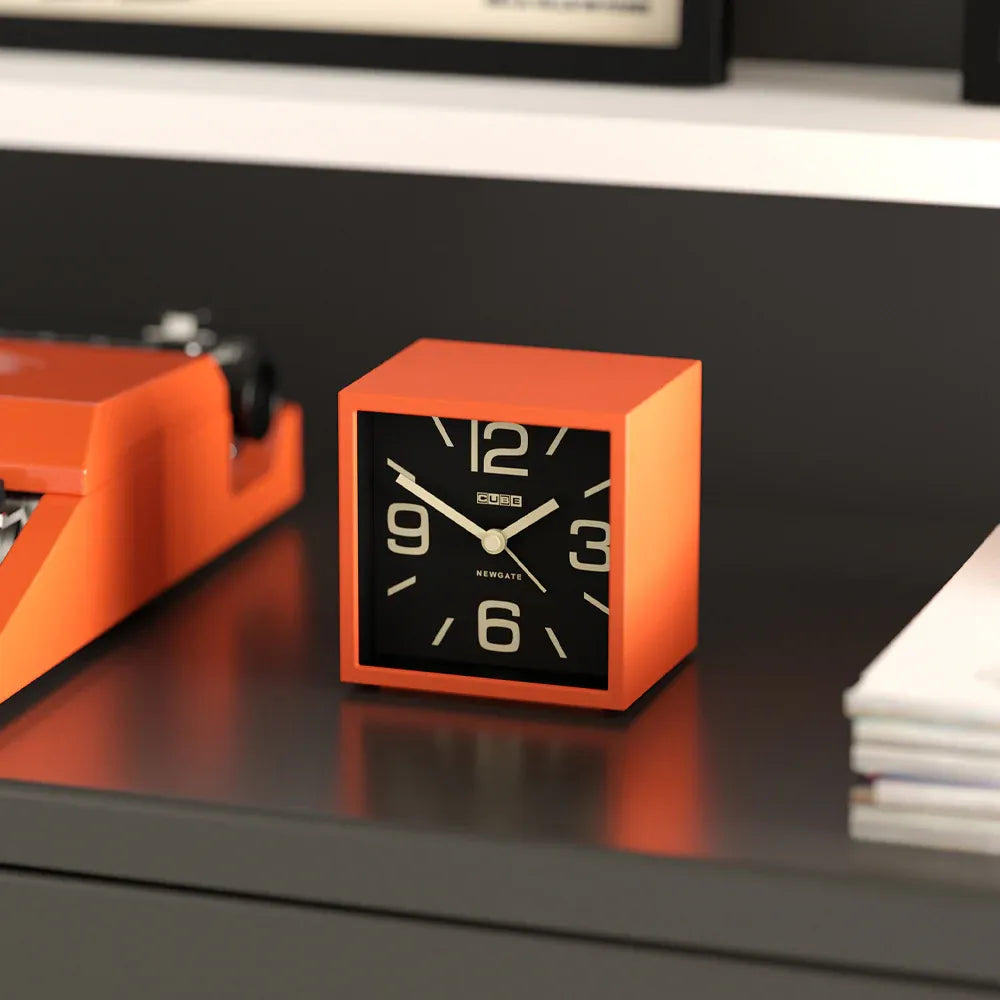 Newgate Cube Mantel Clock – Pumpkin Orange