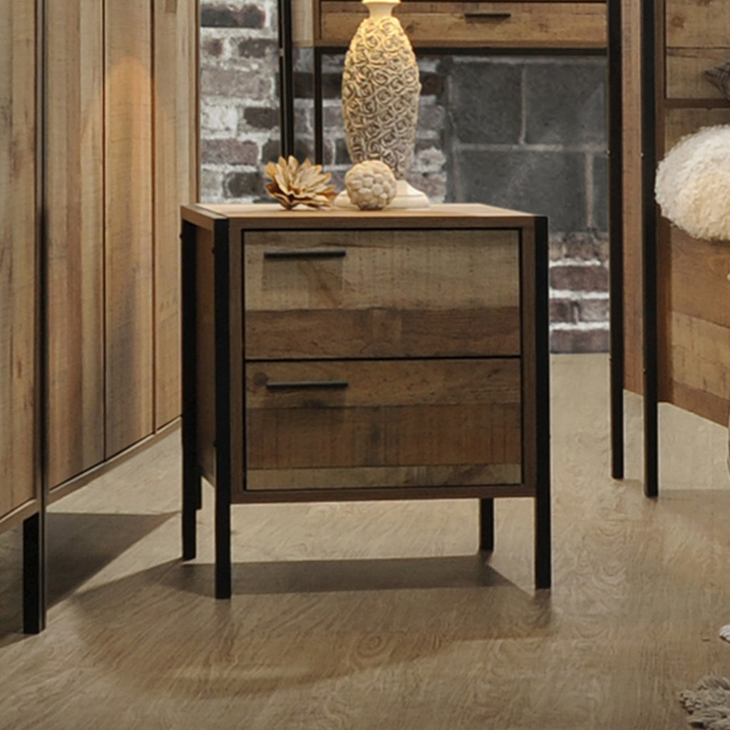 Mascot 2-Drawer Bedside Table with Metal Frame – Oak Look