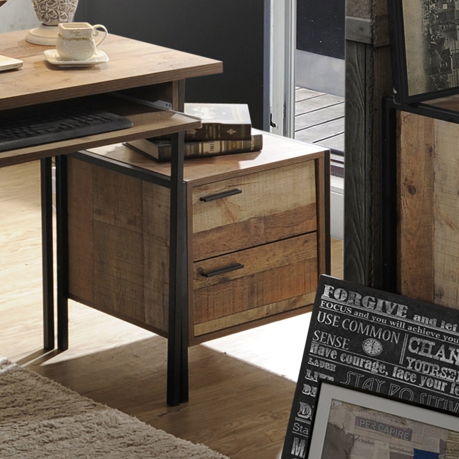 Mascot 2-Drawer Bedside Table with Metal Frame – Oak Look