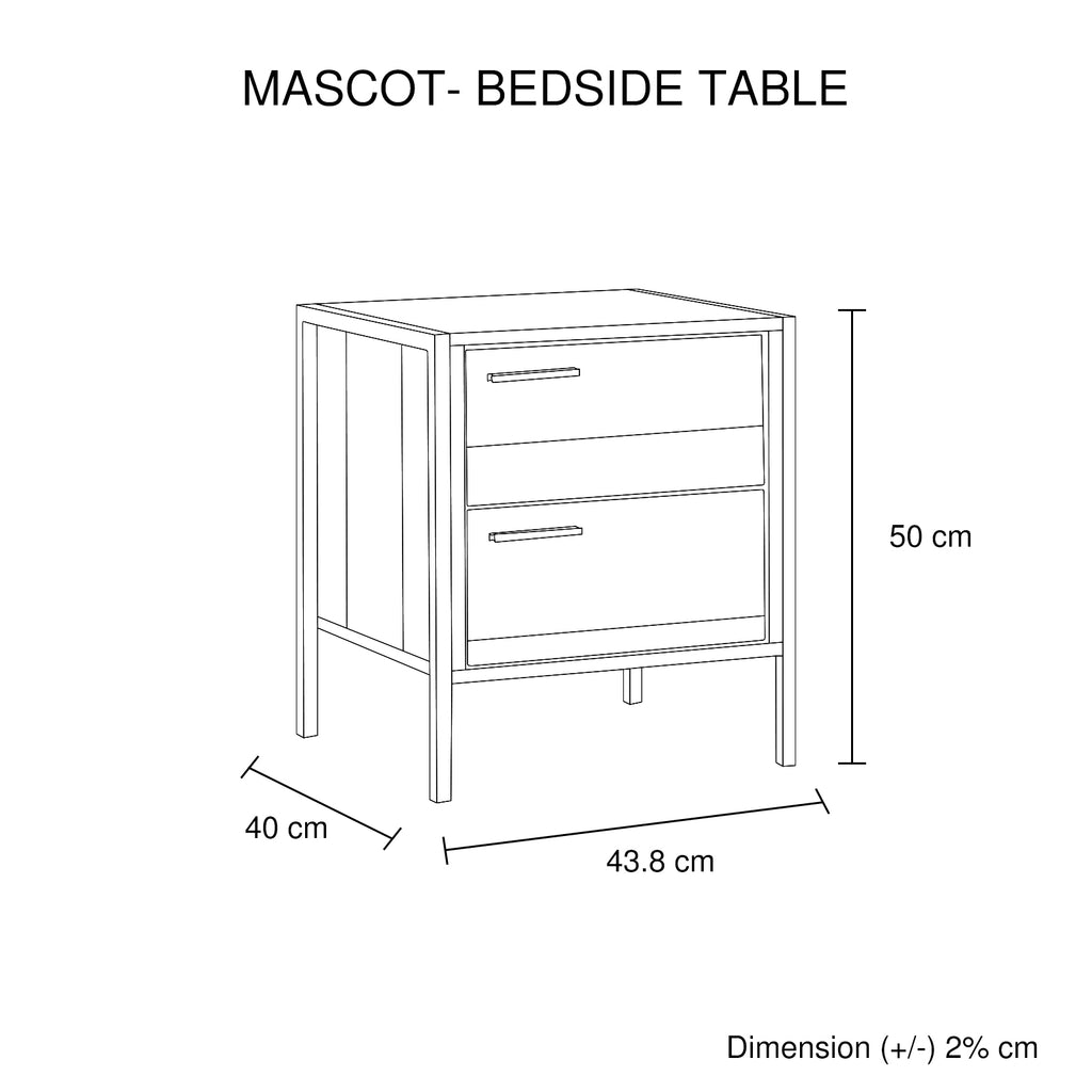 Mascot 2-Drawer Bedside Table with Metal Frame – Oak Look