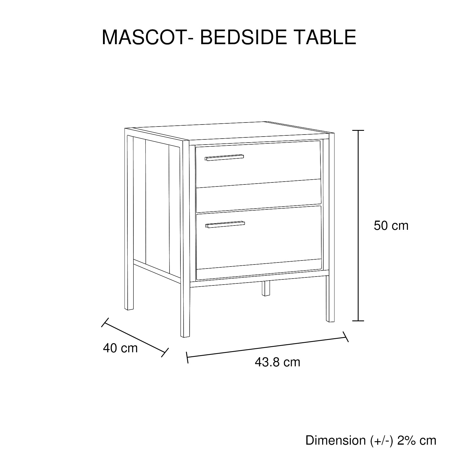 Mascot 2-Drawer Bedside Table with Metal Frame – Oak Look