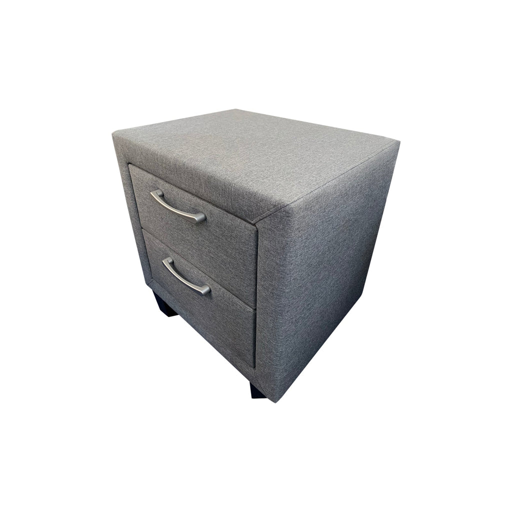 Megan Upholstered 2-Drawer Bedside Table – Light Grey