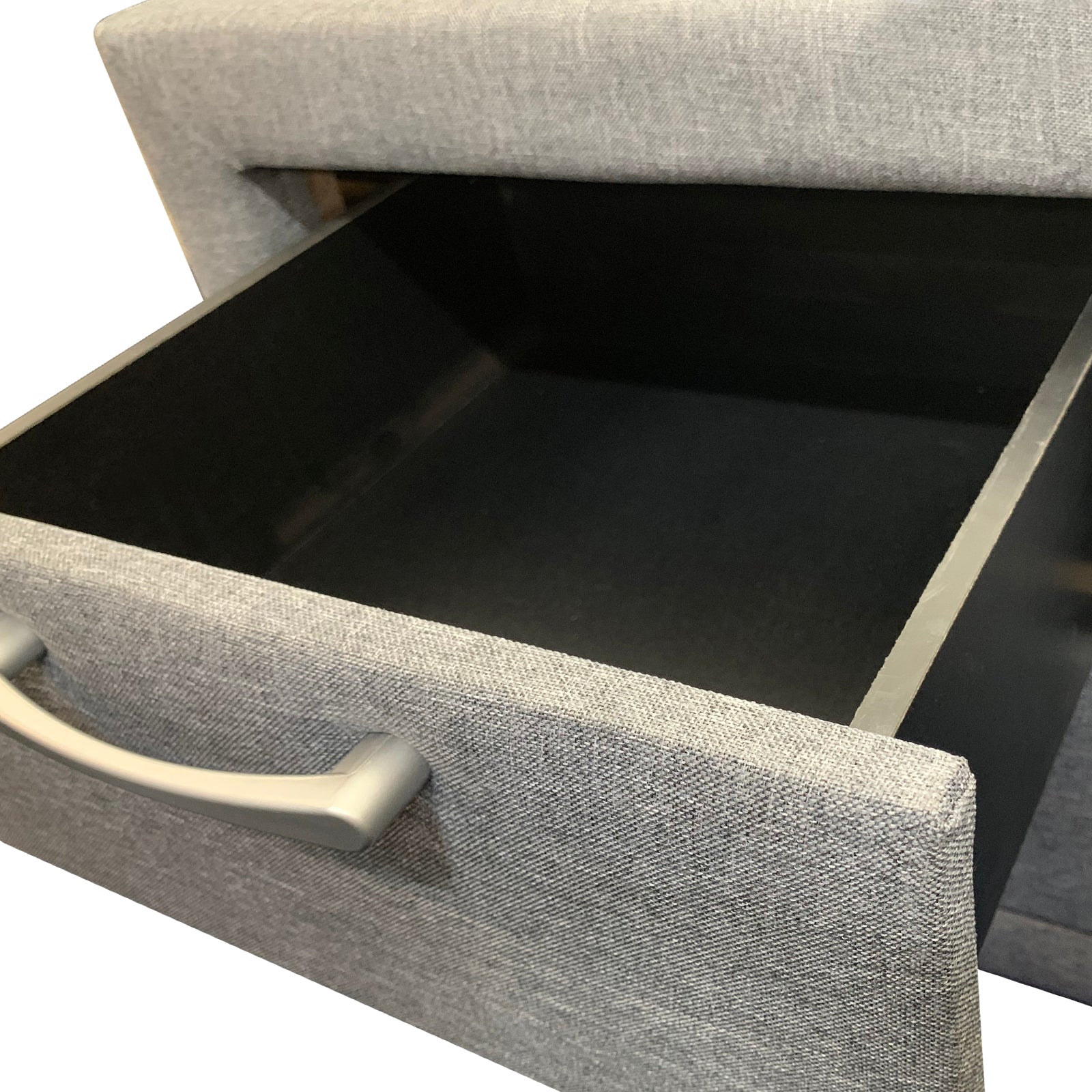 Megan Upholstered 2-Drawer Bedside Table – Light Grey