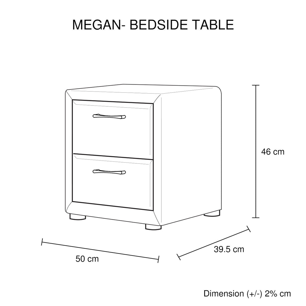 Megan Upholstered 2-Drawer Bedside Table – Light Grey