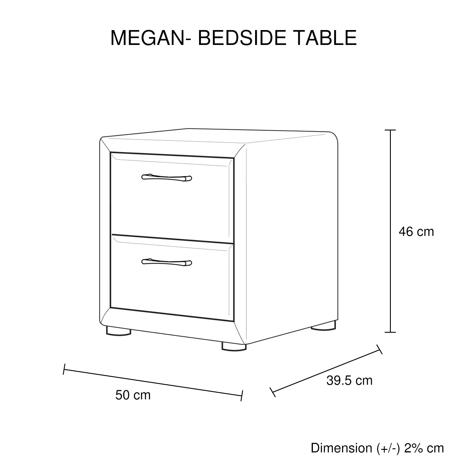 Megan Upholstered 2-Drawer Bedside Table – Light Grey