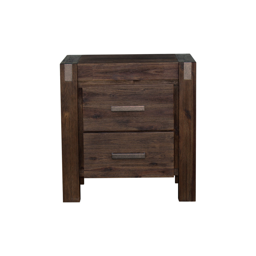 Nowra 2-Drawer Acacia Bedside Table – Chocolate