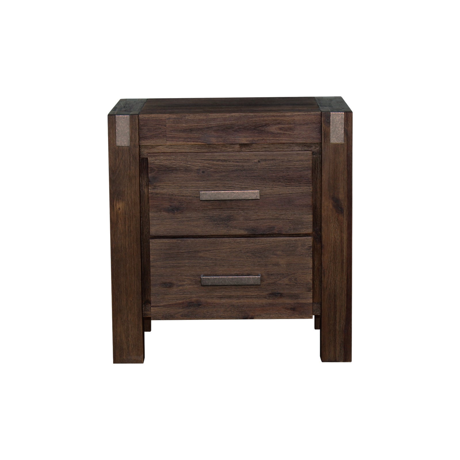 Nowra 2-Drawer Acacia Bedside Table – Chocolate