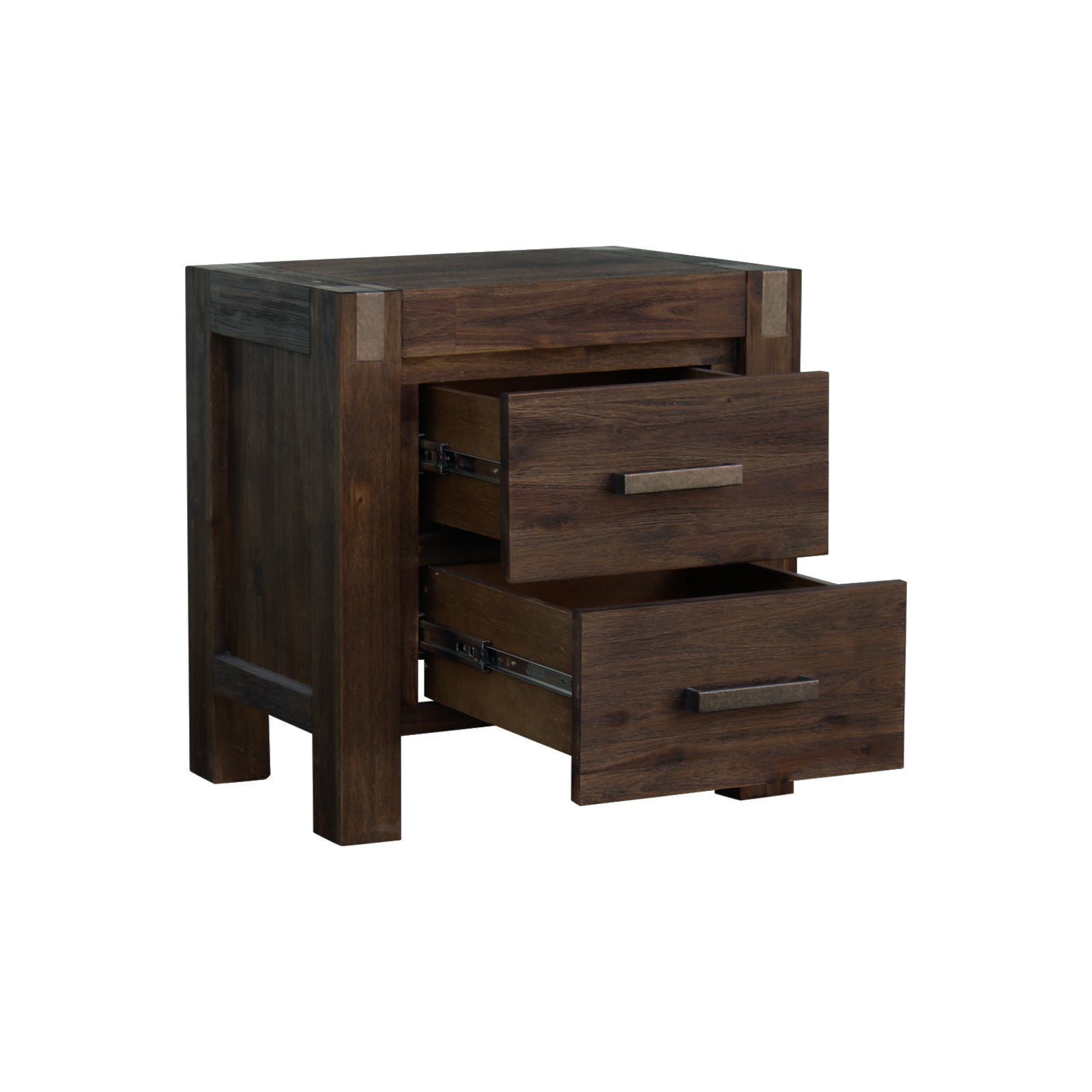 Nowra 2-Drawer Acacia Bedside Table – Chocolate