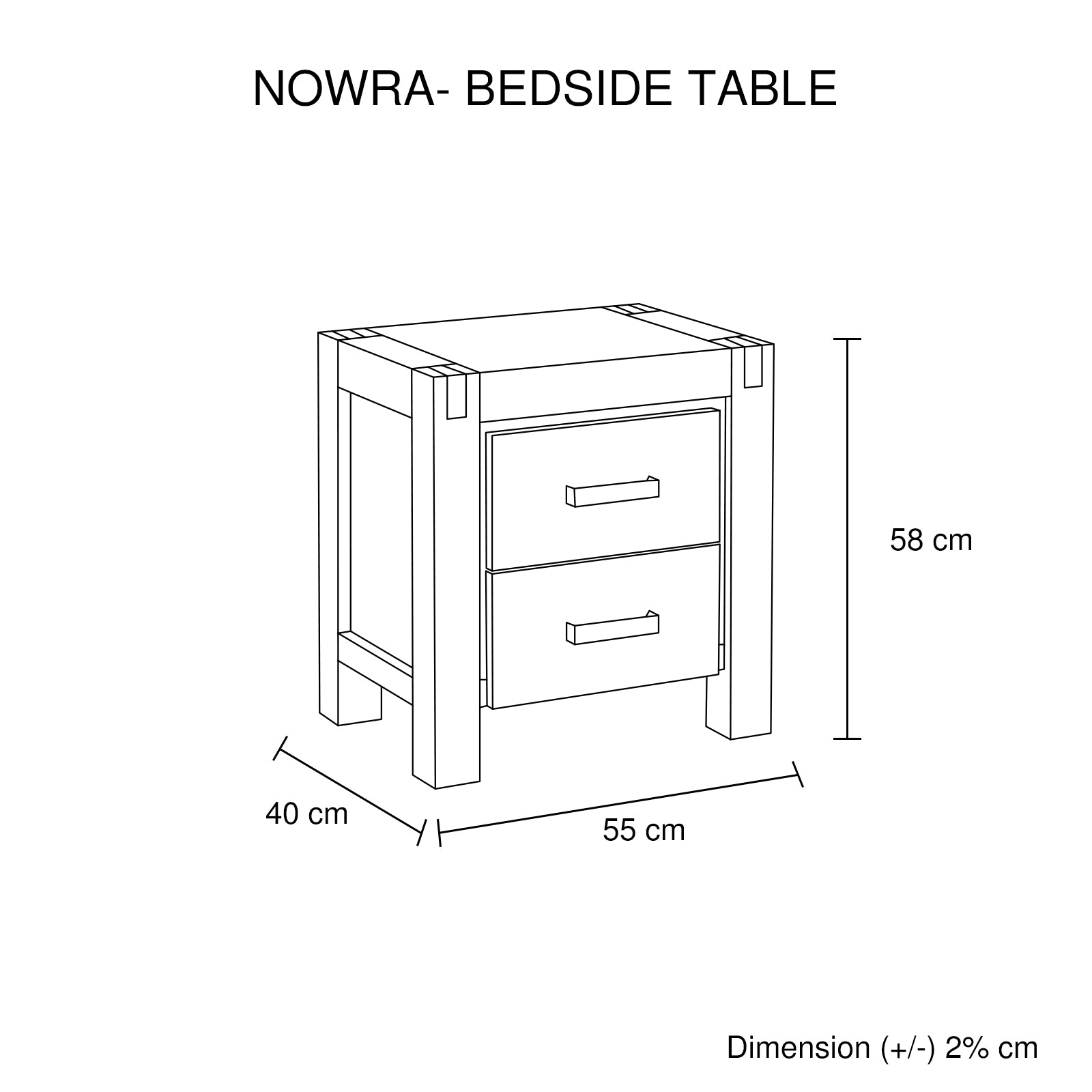 Nowra 2-Drawer Acacia Bedside Table – Chocolate