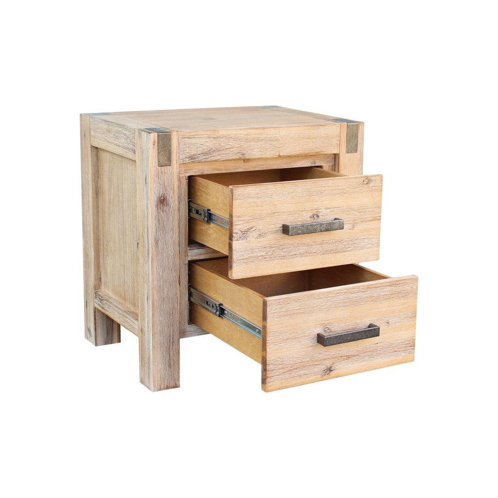Nowra 2-Drawer Acacia Bedside Table – Oak look