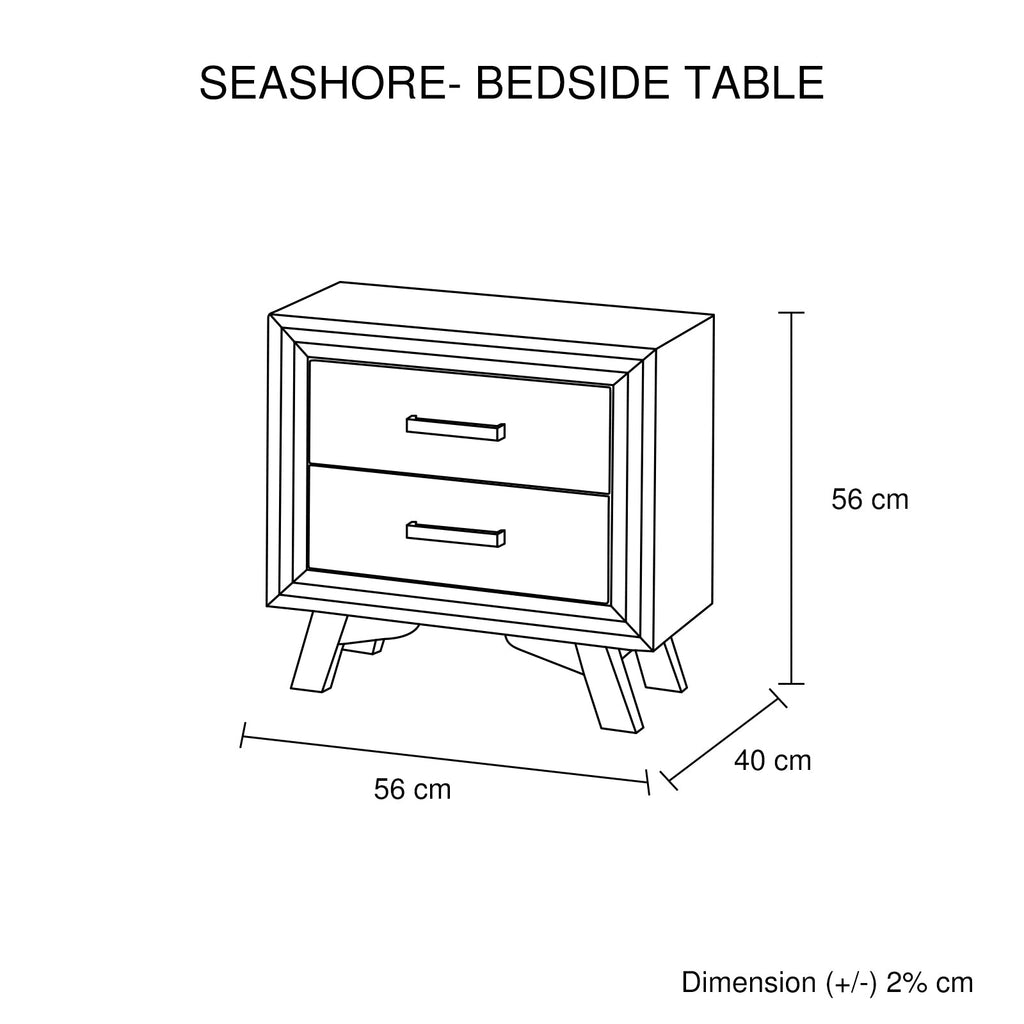 Seashore 2-Drawer Acacia Bedside Table – Silver-Brushed Finish