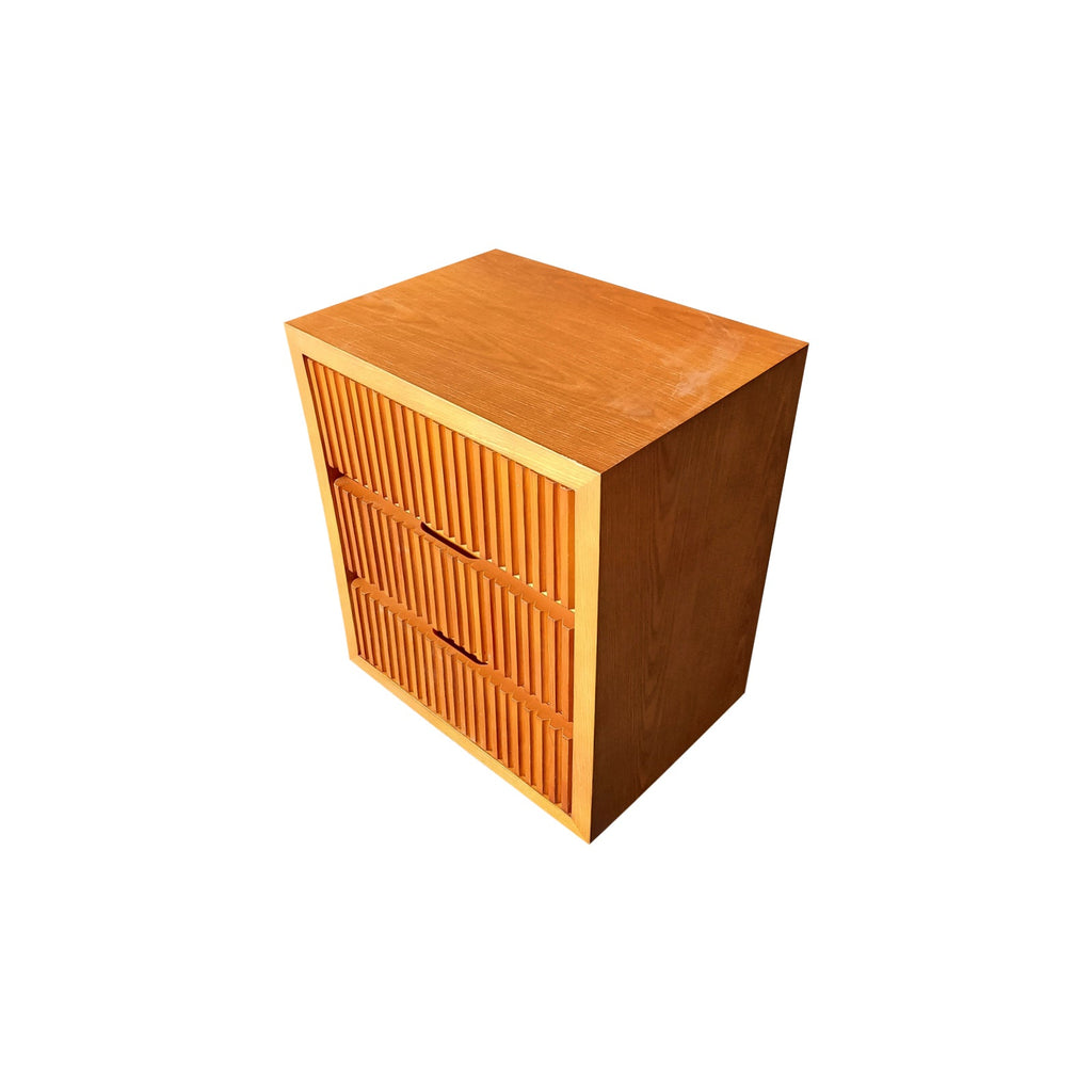 Bedside Table MDF Brown Colour Waveform Design Three Drawers