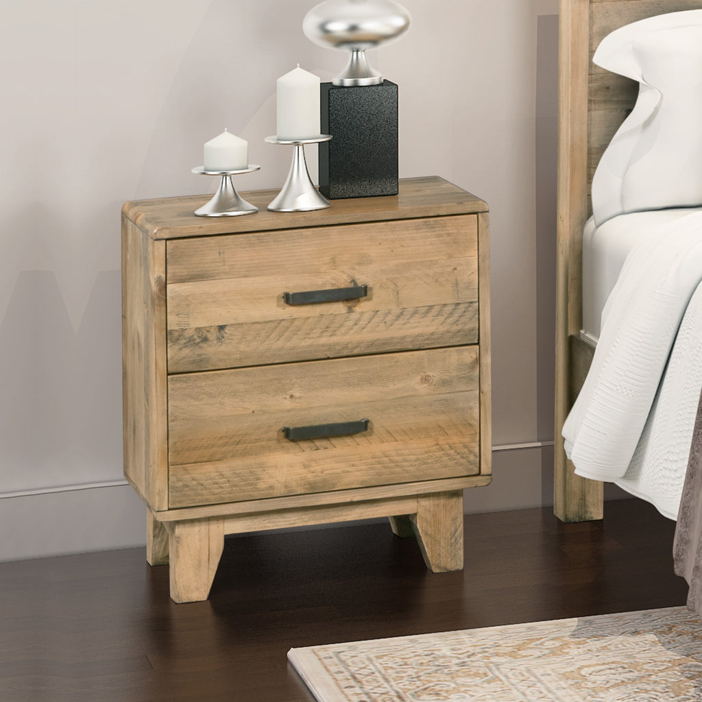 Woodland 2-Drawer Pine-Plywood Bedside Table – Light Brown