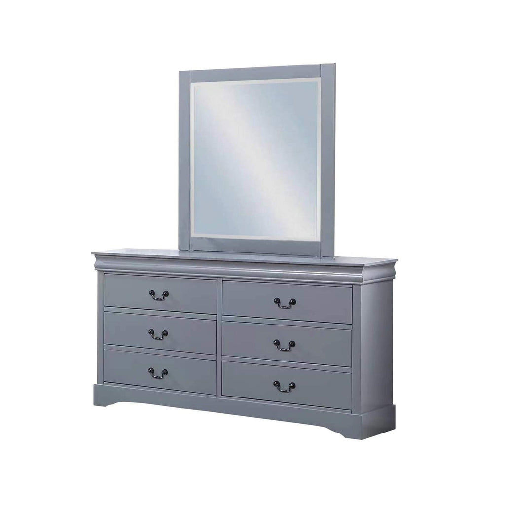 Spencer Six-Drawer Dresser with Mirror – Grey