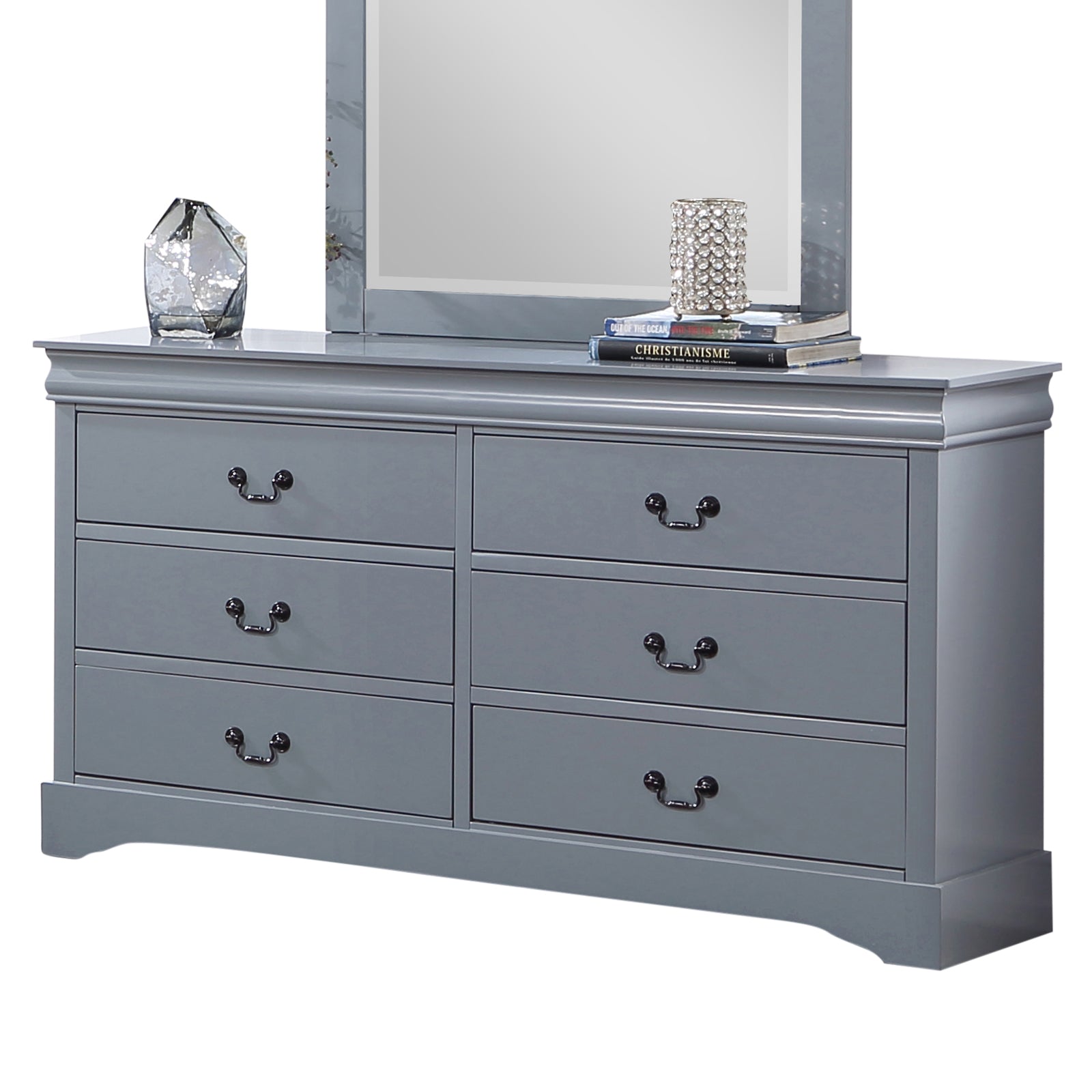 Spencer Six-Drawer Dresser with Mirror – Grey