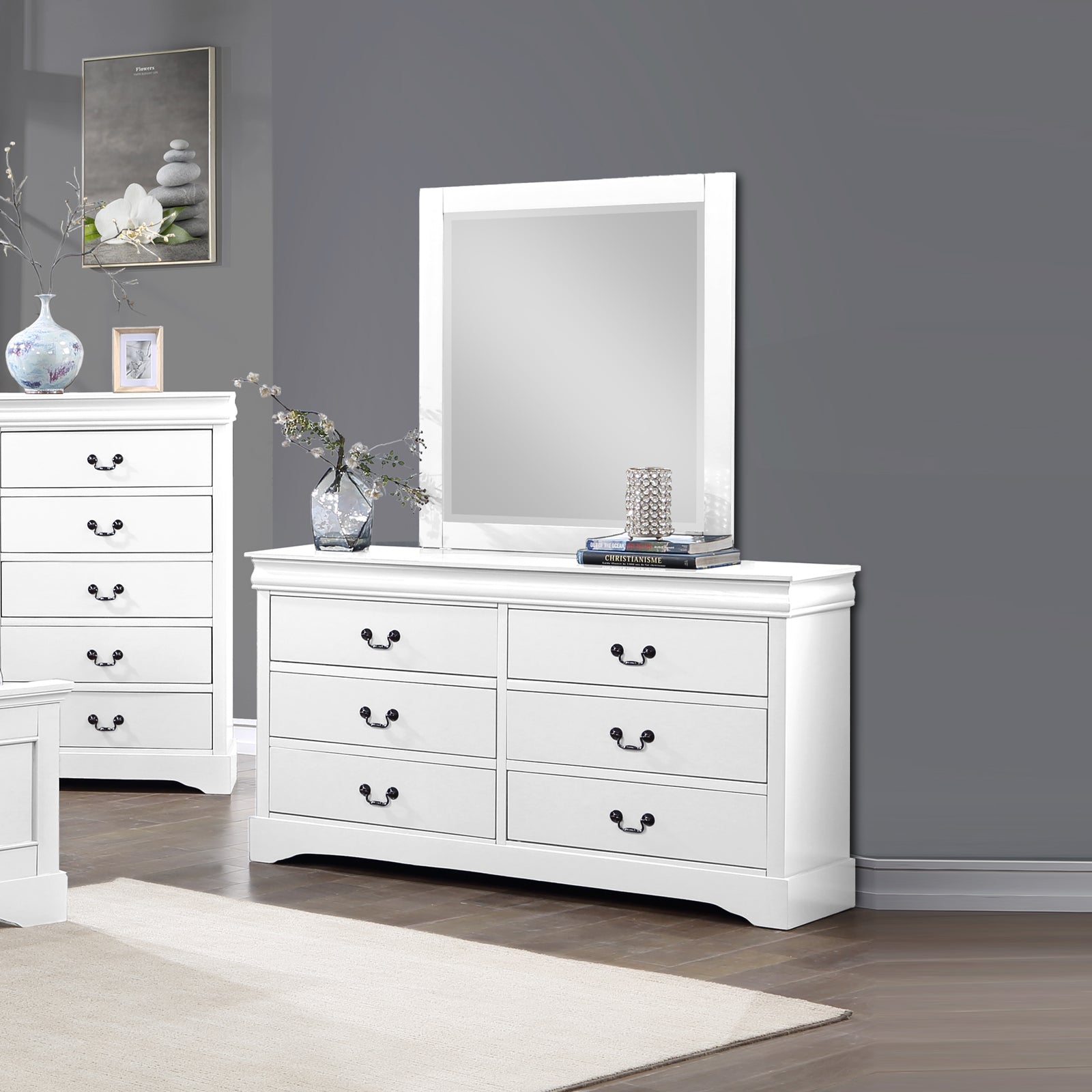 Spencer 6-Drawer Dresser with Mirror – White