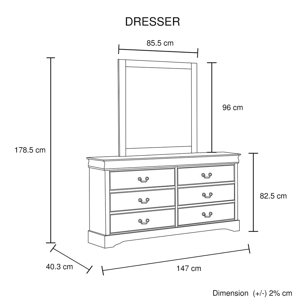 Spencer 6-Drawer Dresser with Mirror – White