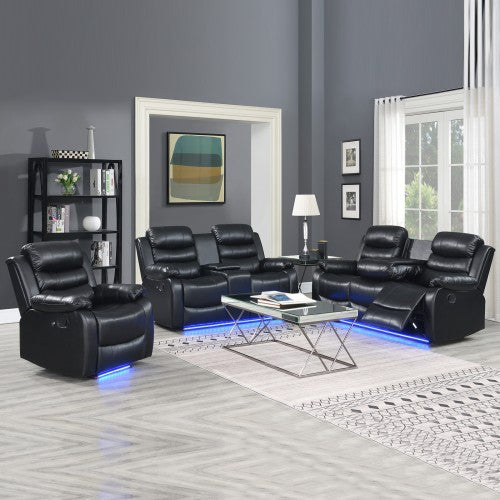 Chelsea 3+2+1 Black Leatherette Recliner Sofa Suite with LED Lighting