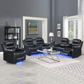Chelsea 3+2+1 Black Leatherette Recliner Sofa Suite with LED Lighting