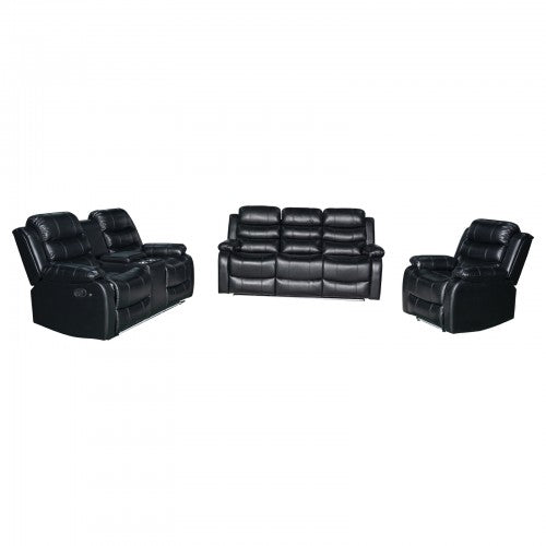 Chelsea 3+2+1 Black Leatherette Recliner Sofa Suite with LED Lighting
