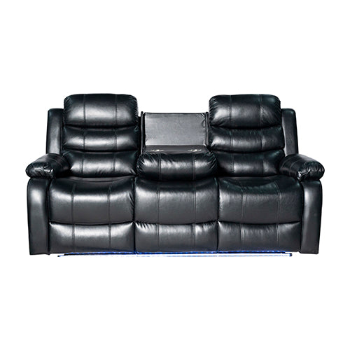 Chelsea 3+2+1 Black Leatherette Recliner Sofa Suite with LED Lighting