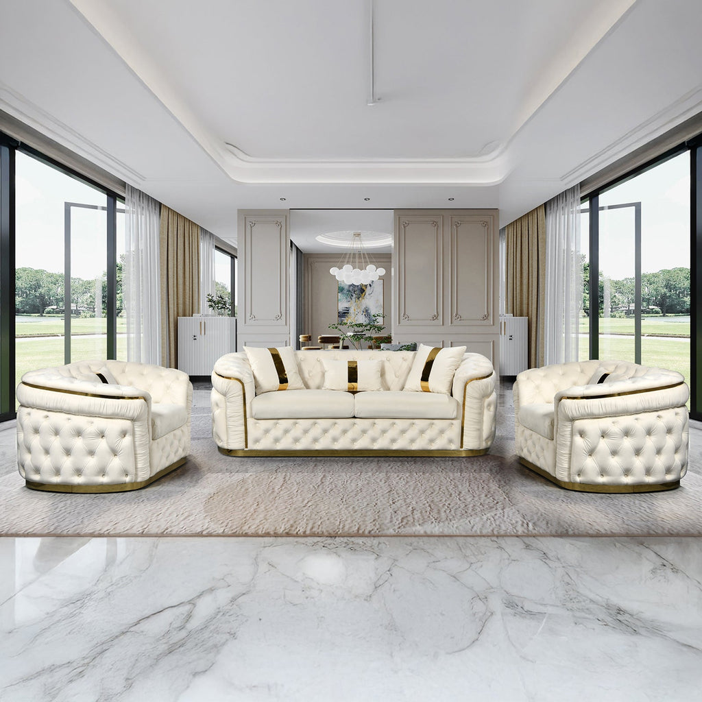 Duke 3+1+1-Seater Velvet Sofa Set – Beige