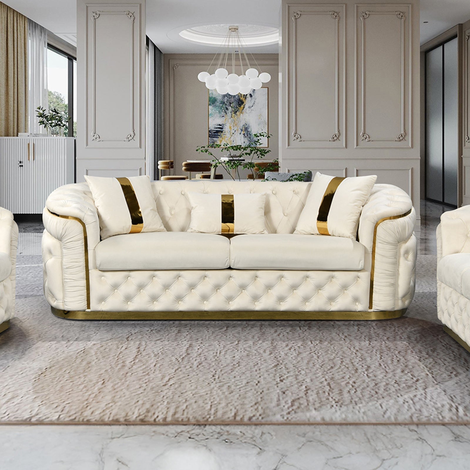 Duke 3+1+1-Seater Velvet Sofa Set – Beige