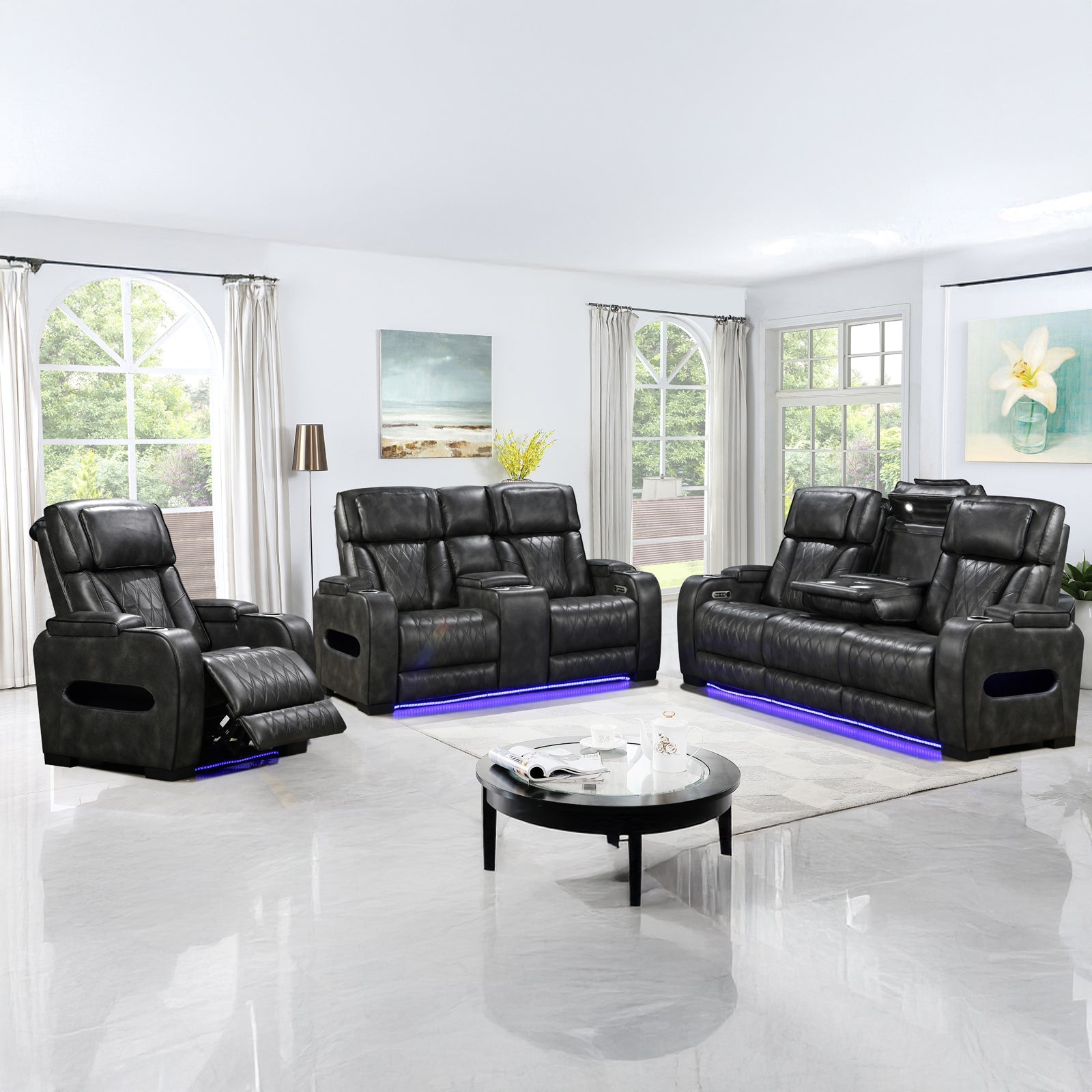 Empire 3+2+1-Seater Electric Recliner Suite – Dark Grey