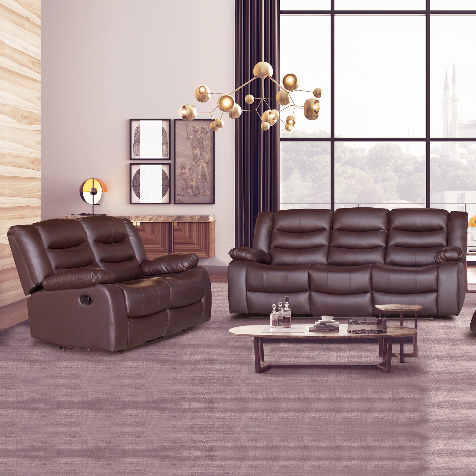 Fantasy 3+2-Seater Faux Leather Recliner Suite – Brown