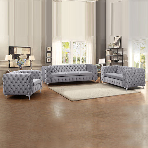 Jacques 3+2+1 Grey Velvet Button-Tufted Sofa Suite