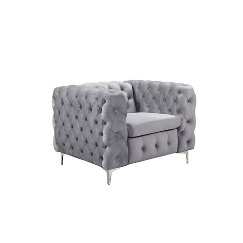 Jacques 3+2+1 Grey Velvet Button-Tufted Sofa Suite
