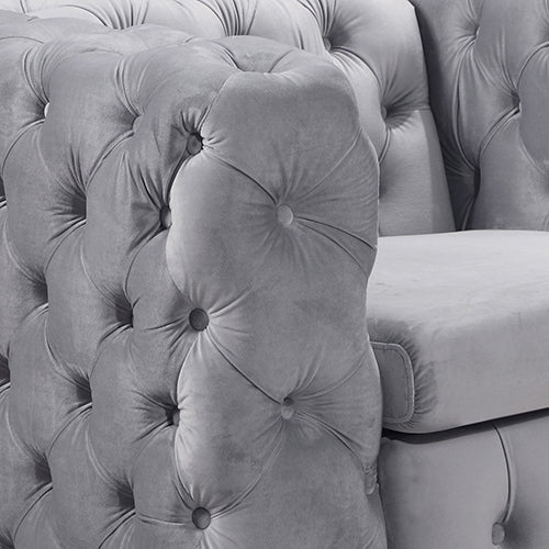 Jacques 3+2+1 Grey Velvet Button-Tufted Sofa Suite