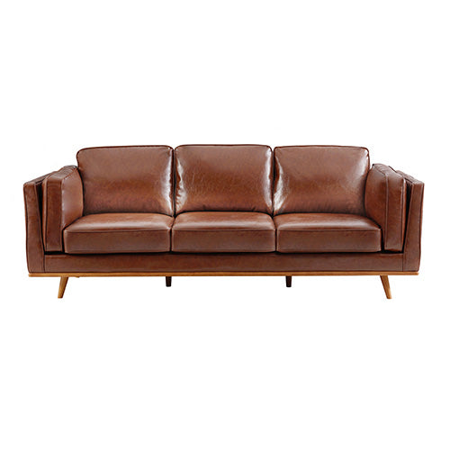 York 3+2+1 Brown Upholstered Sofa Suite with Timber Legs