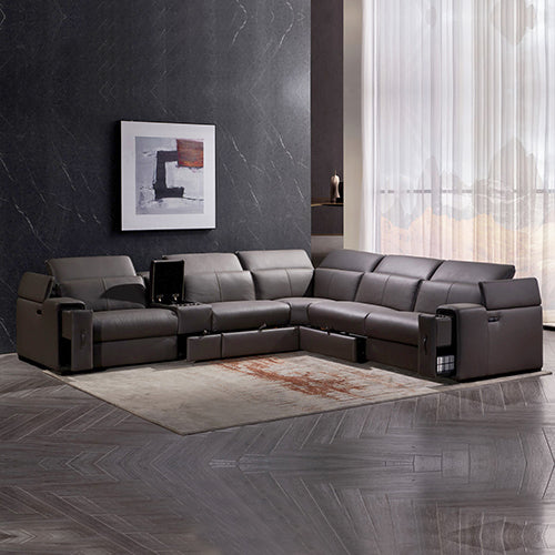 Atlanta 6-Seater Grey Leather Electric Recliner Corner Sofa