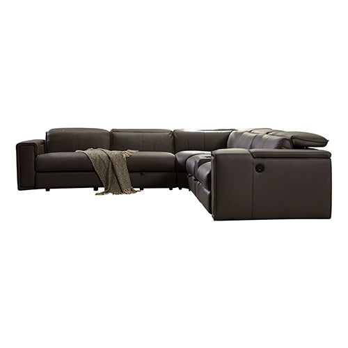 Atlanta 6-Seater Grey Leather Electric Recliner Corner Sofa